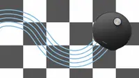 One robot vacuum and mop cleans a black and white checkered floor with graphic water lines