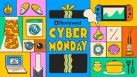 An image of shopping graphics with Cyber Monday written at the center