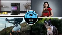 A hero collage for Reviewed’s CES 2026 Awards showcases innovative products including a Govee smart ice maker, a Peauty smart handbag, Hypershell wearable mobility gear, and a Satellai smart pet collar.