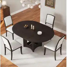 Product image of Retro 5-Piece Extendable Round Espresso Wood Top Dining Table Set