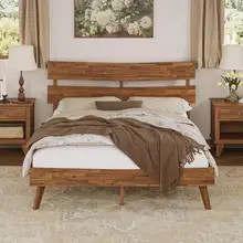 Product image of Mikla Brown Caramel Acacia Solid Wood Queen Platform Bed