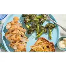 Product image of Creamy romesco chicken and garlic bread with roasted broccoli