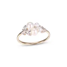 Product image of Cultured Pearl & White Lab-Created Sapphire Ring 10K Yellow Gold
