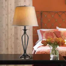 Product image of Hampton Bay Rhodes 28 in. Bronze Table Lamp with Natural Linen Shade