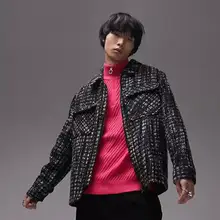 Product image of Topman Wool Mix Shacket in Black Check