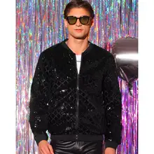 Product image of Lars Amadeus Men's Zip Up Party Shiny Argyle Sequin Bomber Jacket