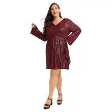 Product image of Maurices Plus Size Sequin Faux Wrap Mini Dress