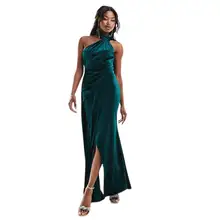 Product image of Asos Design Velvet One Shoulder Draped Maxi Dress With Tie Detail