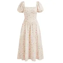 Product image of Square Neck Floral Lace Up Midi Dress 
