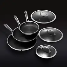 Product image of HexClad 6-Piece Hybrid Fry Pan Set with Lids