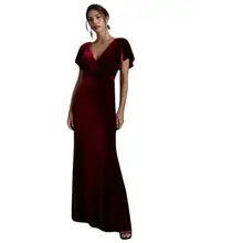 Product image of Jenny Yoo Ellis Flutter-Sleeve Open-Back Stretch Velvet Gown
