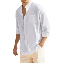Product image of Cotton Linen Beach Button Down Shirt with Pocket