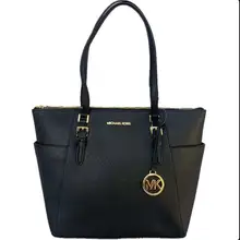 Product image of Michael Kors Charlotte Saffiano Leather Large Top Zip Tote Black