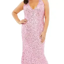 Product image of Mac Duggal Plus Sequined Halter Strap Trumpet Plus Size Gown