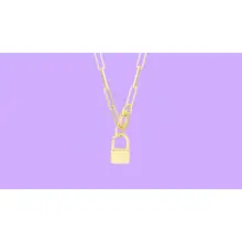 Product image of 14K Yellow Gold Padlock Paper Clip Split Chain Necklace