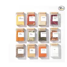 Product image of Glass Spice Jars with Labels, 4oz Glass Jars with Bamboo Lids