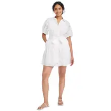 Product image of Eyelet Balloon Elbow Sleeve Shirt Mini Shirtdress 