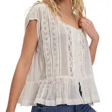 Product image of Boho Semi-Sheer Lace-Trim Top
