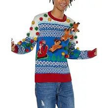 Product image of Light-Up 3D Santa Sleigh Ugly Christmas Sweater