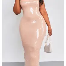 Product image of Pretty Little Thing Plus Nude Sequin Strappy Midaxi Dress