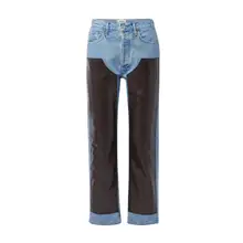 Product image of AGolde + Net Sustain Ryder recycled leather-paneled high-rise straight-leg organic jeans