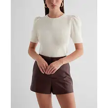 Product image of Express Ribbed Crew Neck Puff Sleeve Sweater