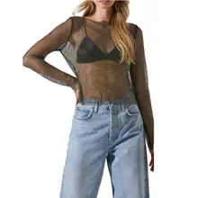 Product image of ASTR the Label Embellished Mesh Long Sleeve Top