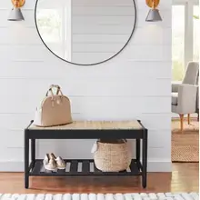 Product image of Home Decorators Collection Hamlin Black Natural Woven Entryway Bench 