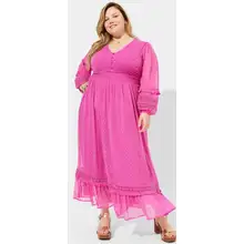 Product image of Torrid Festi Chiffon Clip Dot Ruffle Sleeve Maxi Dress