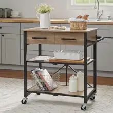 Product image of StyleWell 32 in. Metal Folding Kitchen Cart with Wood Finish and Drawer