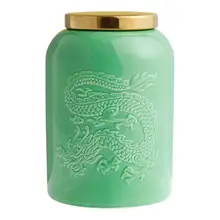 Product image of Jade Green and Gold Ceramic Dragon Embossed Tea Canister