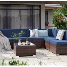 Product image of 7-Piece Rattan Sectional Seating Group with Cushions