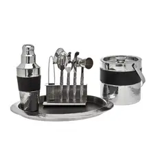 Product image of Godinger Silver Art Co. Hammered Leather Accent 9-Piece Bar Tool Set