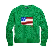 Product image of Polo Ralph Lauren Aran-Knit Flag Cotton Sweater