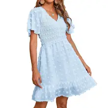 Product image of Btfbm V Neck Smocked Short Sleeve Casual Dress