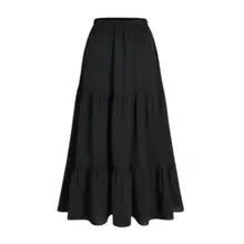 Product image of Solid Elastic Waist Ruffle Hem Tiered Midi Skirt 