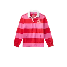 Product image of Kids' Adaptive Crest Logo Stripe Collared Long Sleeve Rugby Shirt with Abdominal Access