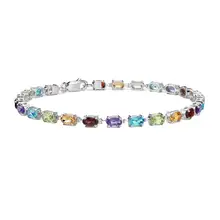 Product image of Petite Oval Multicolor Gemstone Bracelet In Sterling Silver