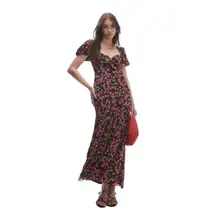 Product image of Topshop ruched sleeve occasion dress in red floral prints