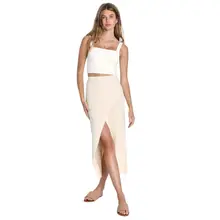 Product image of Lulus Upscale Aura Cream Textured Knit Faux Wrap Midi Skirt