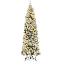 Product image of okicoler 7.5ft Pre-Lit Snow Flocked Artificial Holiday Pencil Slim Christmas Tree