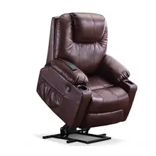 Product image of MCombo Electric Power Lift Recliner Chair Sofa with Massage and Heat for Elderly, 3 Positions, 2 Side Pockets, and Cup Holders, USB Ports, Faux Leather 7040 (Dark Brown, Medium)
