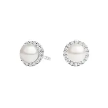 Product image of Freshwater Cultured Pearl Halo Diamond Earrings