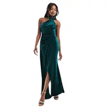 Product image of Asos Design Velvet One Shoulder Draped Maxi Dress With Tie Detail