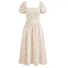 Product image of Square Neck Floral Lace Up Midi Dress 