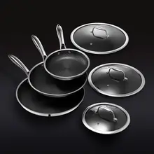 Product image of HexClad 6-Piece Hybrid Fry Pan Set with Lids