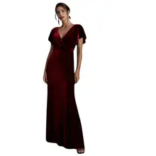 Product image of Jenny Yoo Ellis Flutter-Sleeve Open-Back Stretch Velvet Gown
