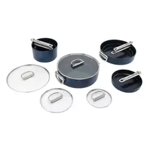 Product image of Joseph Joseph Space Folding Handle Ceramic Non-stick 10-piece Blue Cookware Set