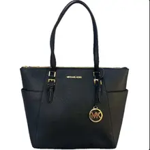 Product image of Michael Kors Charlotte Saffiano Leather Large Top Zip Tote Black