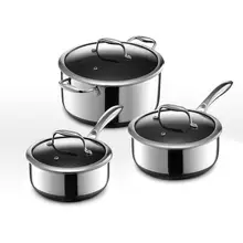 Product image of HexClad Hybrid Nonstick 6-Piece Pot Set, 2, 3, and 8-Quart Pots with Tempered Glass Lids